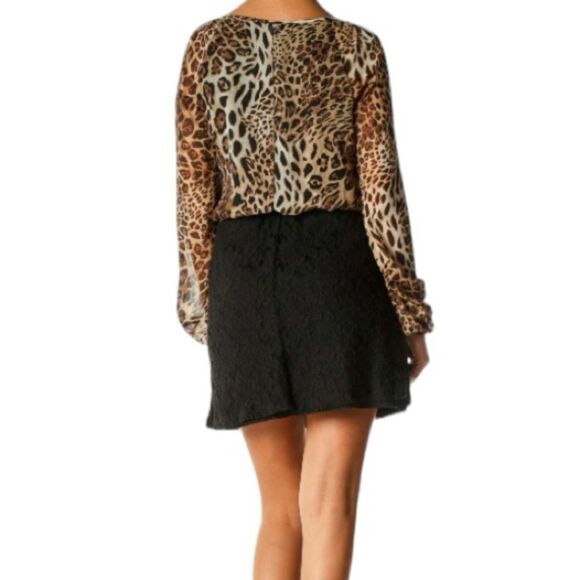 Speechless Black Brown Cheetah Leopard Animal Print Long Sheer Sleeves Lace L - Picture 7 of 10